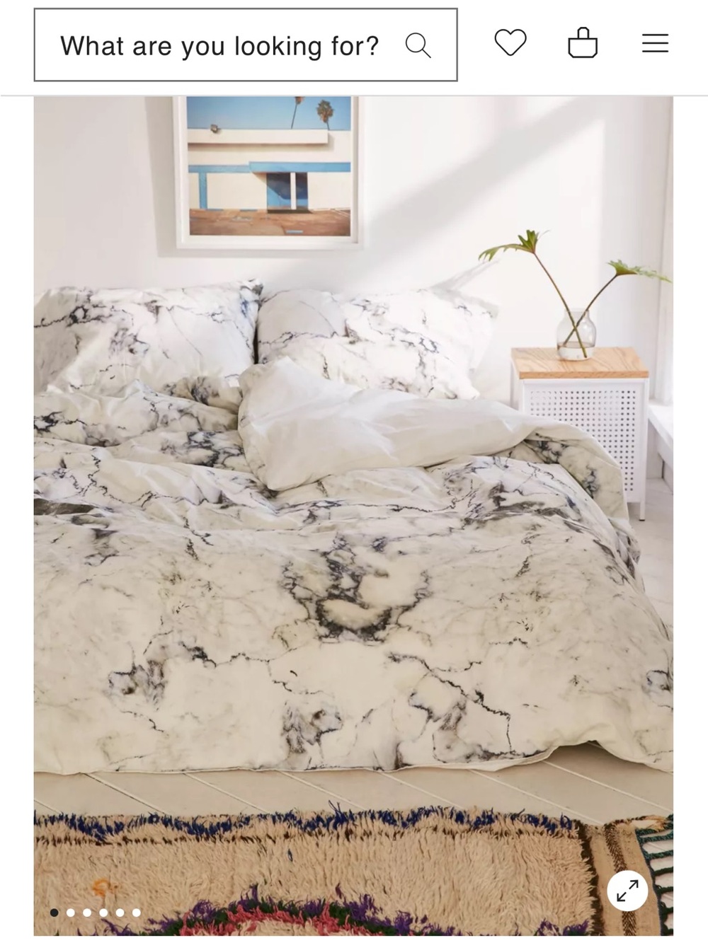 Marble Print Cotton Duvet Cover Set - White & Gray